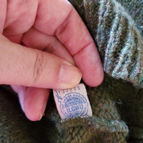 Vintage Union Made in USA Shetland Wool Blend Army Green Crewneck Sweater Medium - Picture 16 of 16
